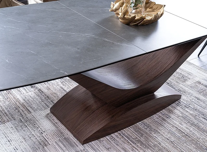 Стол обеденный SIGNAL DOLCE Ceramic эффект серого мрамора/орех 180-240/95