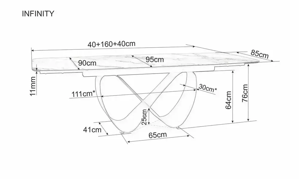 Стол обеденный SIGNAL INFINITY Ceramic белый Pandoro/медный 160-240/95