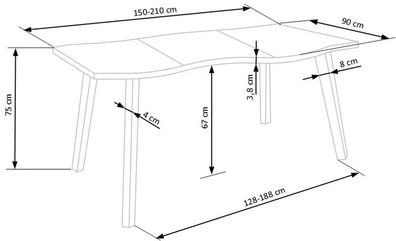 Стол обеденный HALMAR DICKSON 2 дуб натуральный/черный 150-210/90
